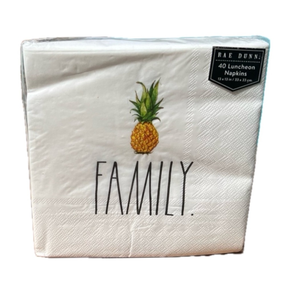 Rae Dunn New Napkins FAMILY 40 Pack Pineapple Aloha Luncheon Welcome Ivory Black